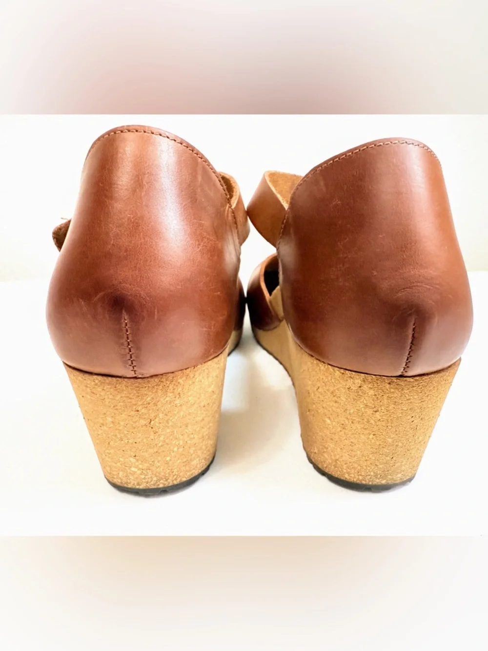 Papillio Birkenstock Cognac Leather Mary Jane Wedge Comfort Shoes 39 - Picture 14 of 16